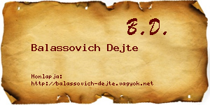 Balassovich Dejte névjegykártya